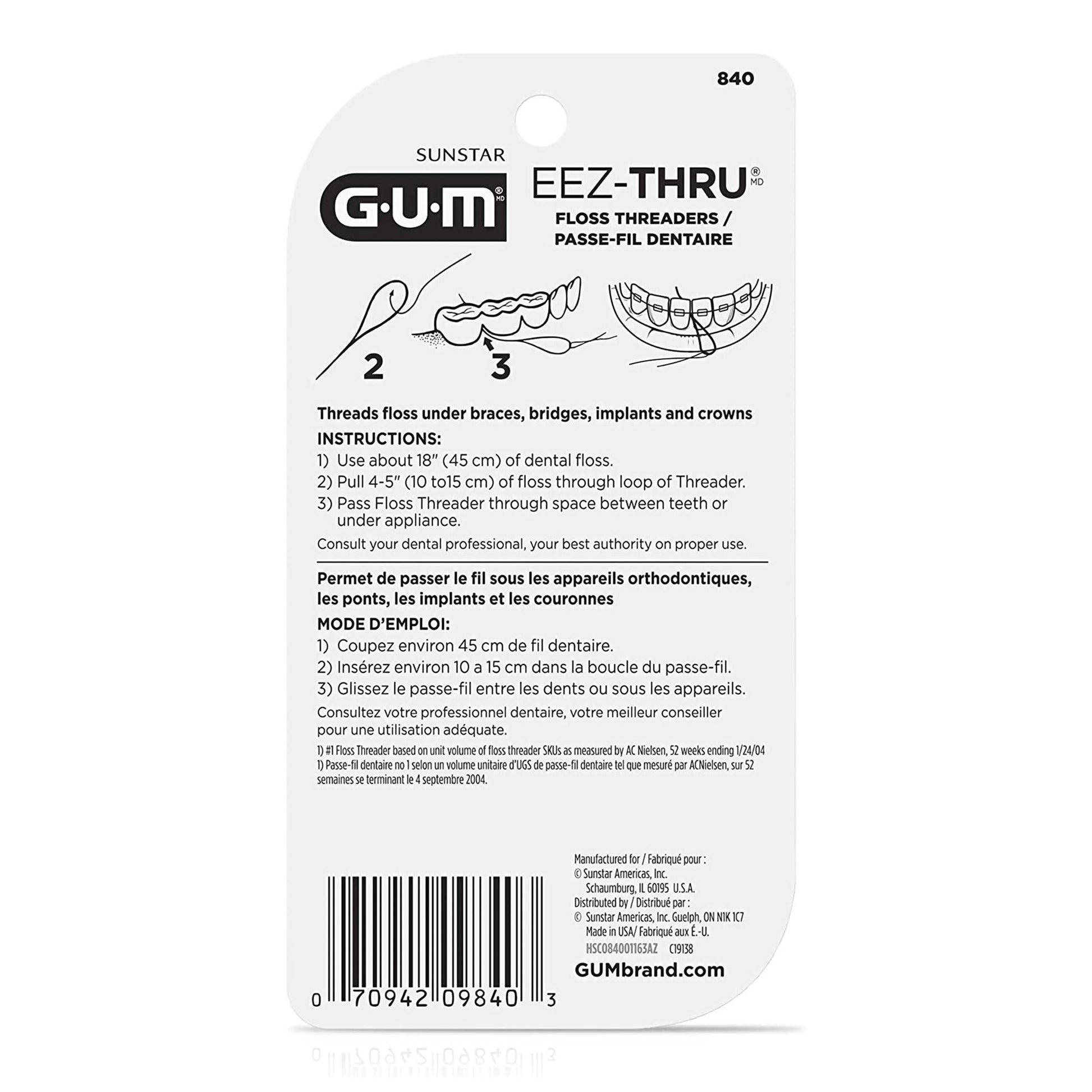 G·U·M EeZ-Thru Dental Floss Threader Satin Mint Flavor