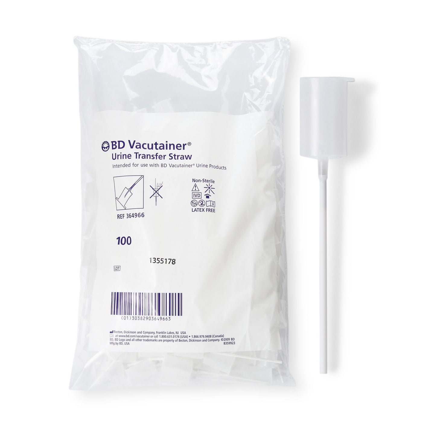 Vacutainer Urine Transfer Straw For BD Vacutainer Urine Collection System