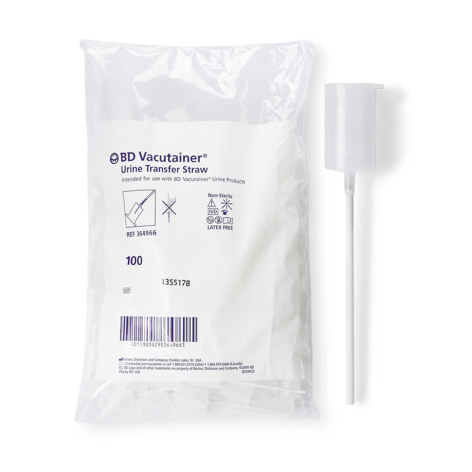 Vacutainer Urine Transfer Straw For BD Vacutainer Urine Collection System