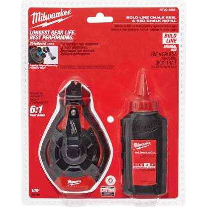Milwaukee 100' Bold Line Kit w/ Red Chalk 48-22-3986 | Plastic