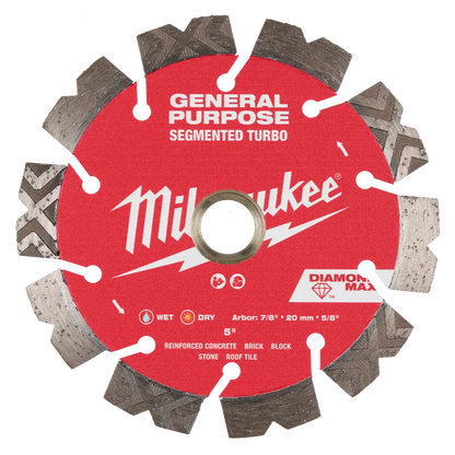 Milwaukee 5" DIAMOND MAX Segmented Turbo, General Purpose Diamond Blade 49-93-9005 | Diamond Coated