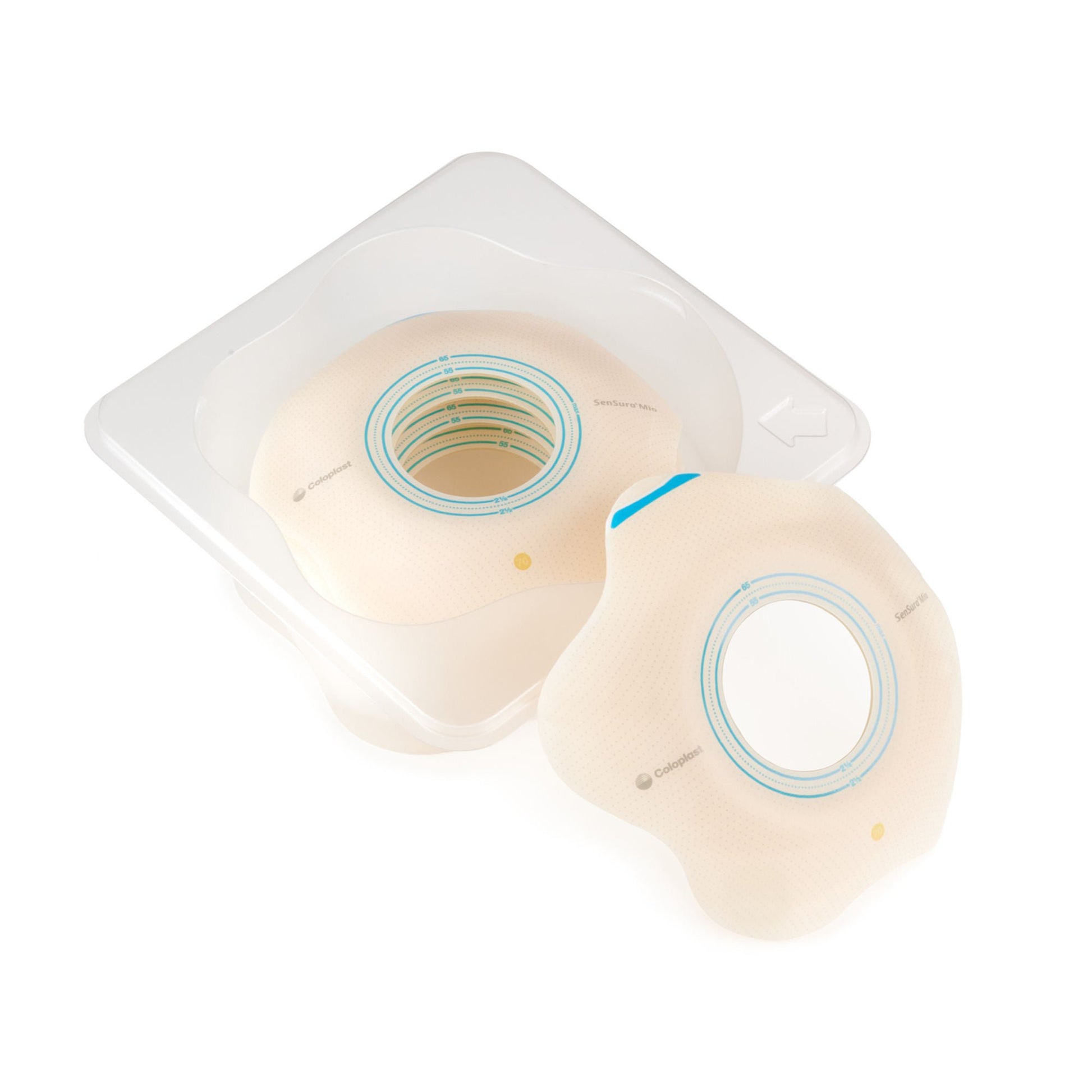 SenSura® Mio Click Convex Flip Ostomy Barrier, Stoma Openings, Blue Match