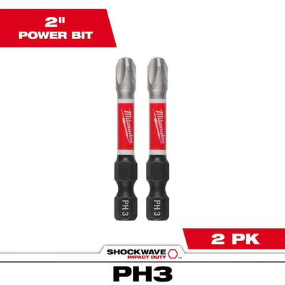 Milwaukee SHOCKWAVE Impact Duty 2" PH3 Bit (2 Pk) 48-32-4963 | PH3 Drive, 2-Piece