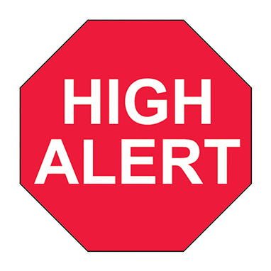 Indeed Pre-Printed Label Caution Label Red Paper HighAlert White Alert Label 3/4 Inch Diameter