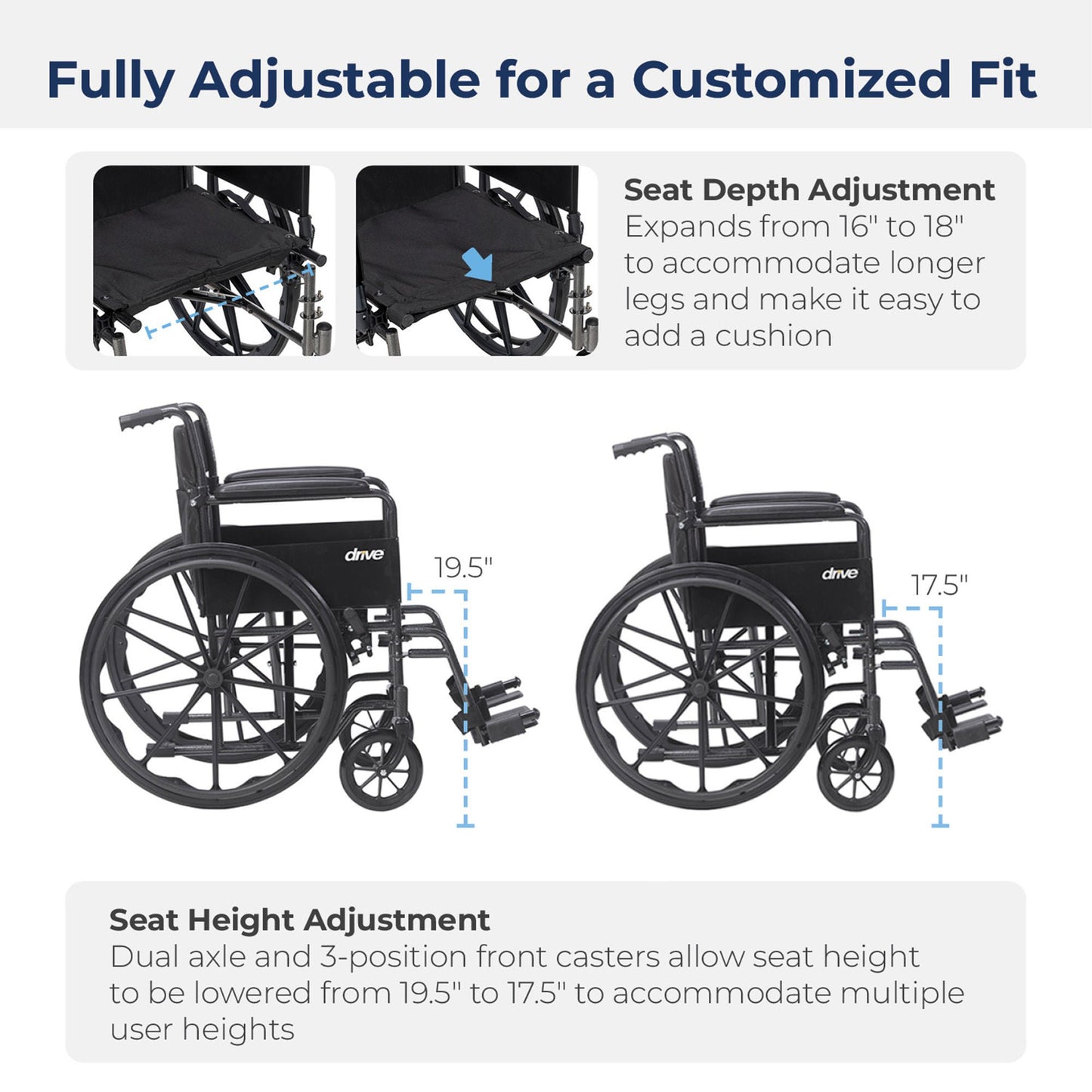 drive™ Cruiser III Lightweight Wheelchair, 20-Inch Seat Width