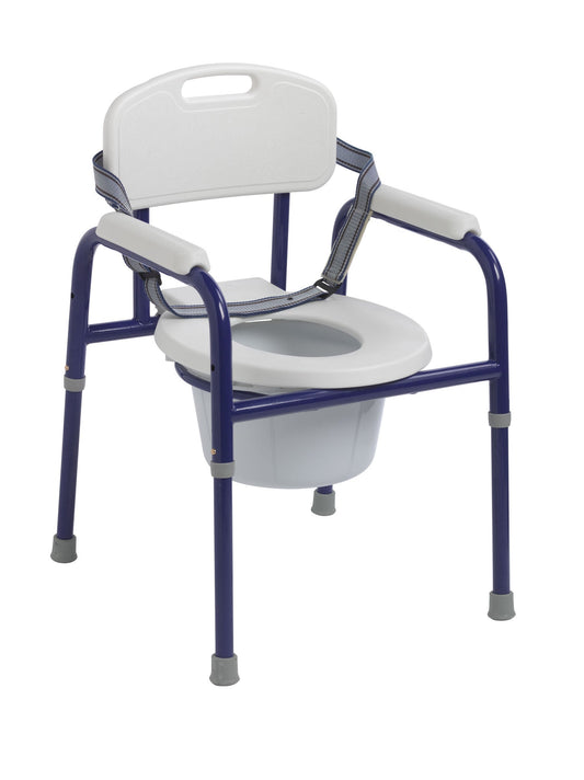 Pinniped Commode Chair Padded Fixed Arms Steel Frame With Backrest 13 Inch Seat Width 250 lbs. Weight Capacity