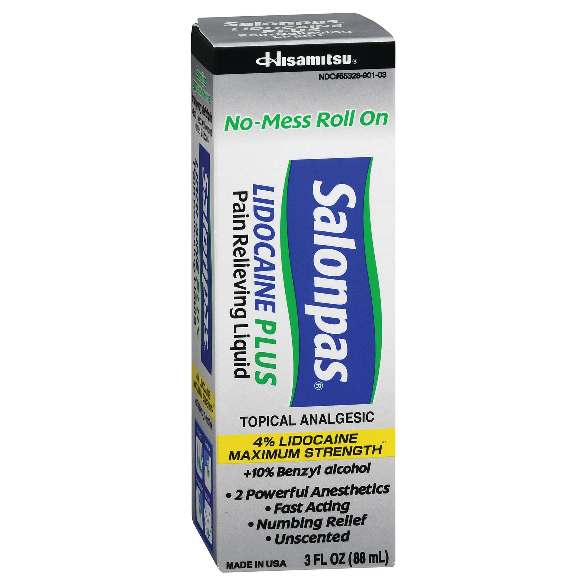 Salonpas Lidocaine 4% Plus Pain Relieving Liquid No-Mess Roll On