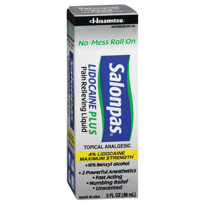 Salonpas Lidocaine 4% Plus Pain Relieving Liquid No-Mess Roll On