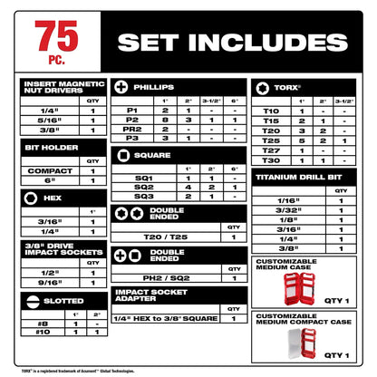 Milwaukee 75 PC SHOCKWAVE Impact Duty Drill, Drive & Fasten Set 48-32-4098 | 75-Piece