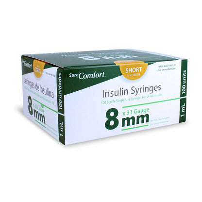 Surecomfort Standard Insulin Syringe with Needle 5/16 Inch 31 Gauge NonSafety Regular Wall