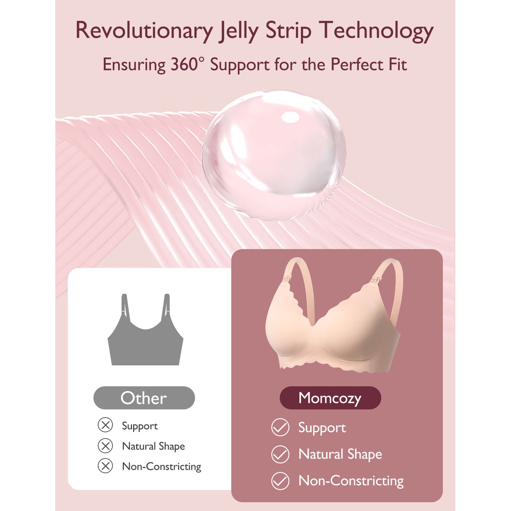 Momcozy Jelly Strip Nursing Bra 36 to 38 Inch Chest Large Beige Back Hook and Eye Closure Adjustable Shoulder Strap