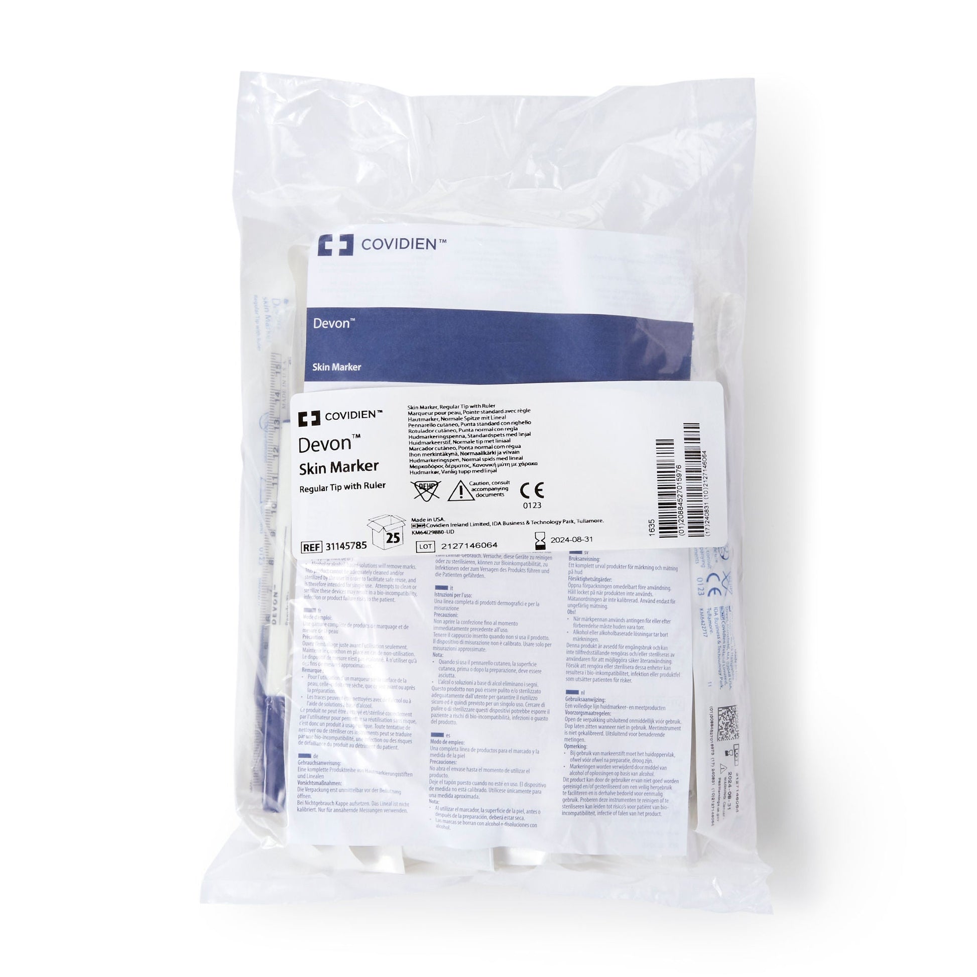 Cardinal Health™ Devon™ Surgical Skin Marker with Ruler, Regular Tip – Box of 25