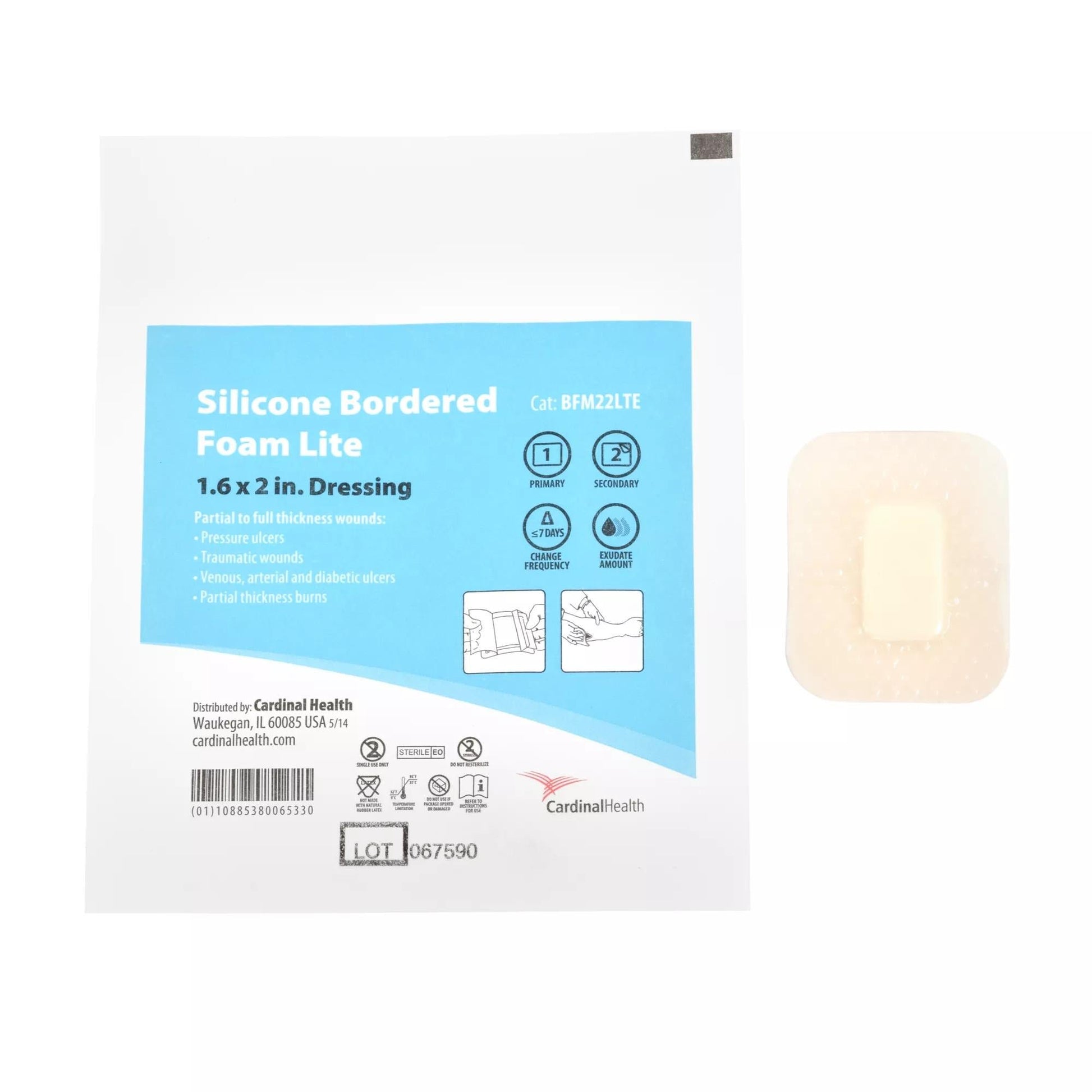 Cardinal Health Silicone Bordered Foam Lite Foam Dressing With Border Film Backing Silicone Adhesive Rectangle