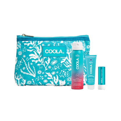 COOLA Suncare Travel Kit SPF 30 / SPF 50 Spray / Lotion / Balm Pouch