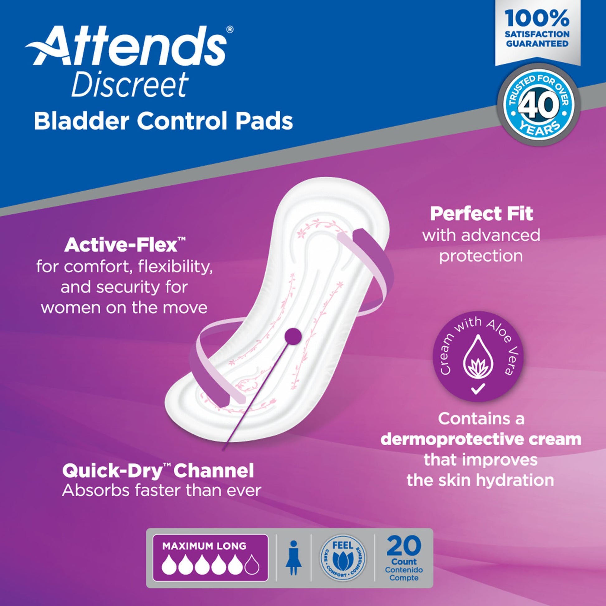 Attends® Discreet Women's Maximum Long Bladder Control Pad, 14.5-Inch Length