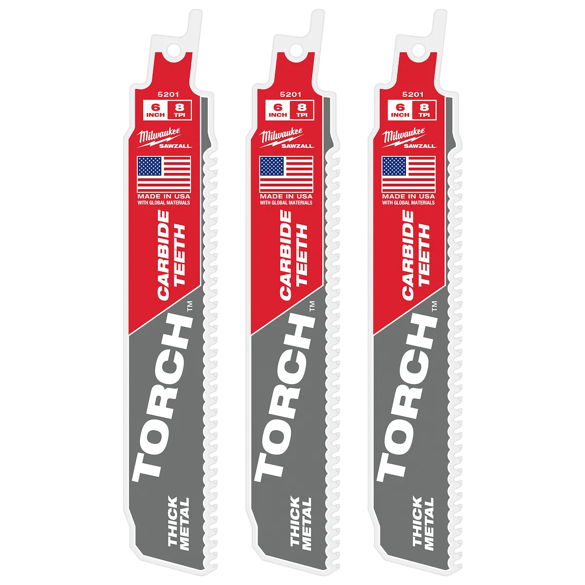 Milwaukee 6" 8 TPI TORCH with Carbide Teeth SAWZALL Blade (1 PK) 48-00-5201 | 6 in Blade Length