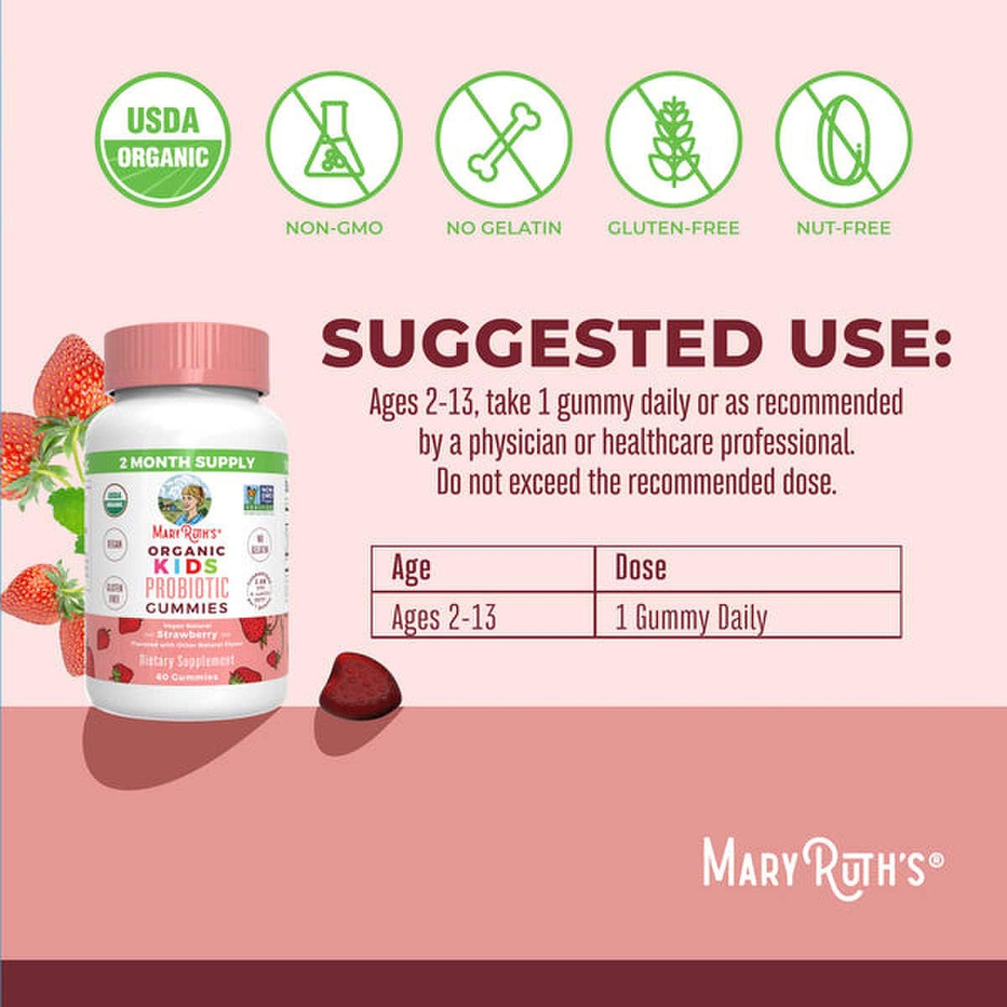 Mary Ruth's™ Organic Kids Probiotic Gummies, Strawberry Flavor