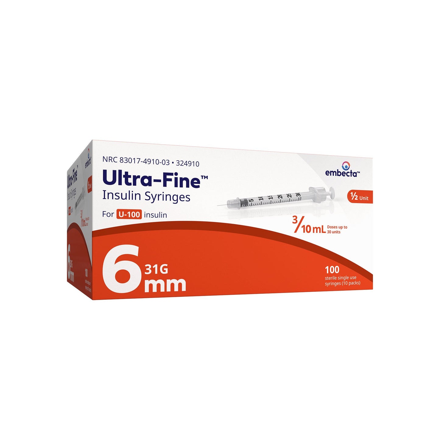 Veo Ultra-Fine Standard Insulin Syringe with Needle 15/64 Inch 31 Gauge NonSafety Regular Wall