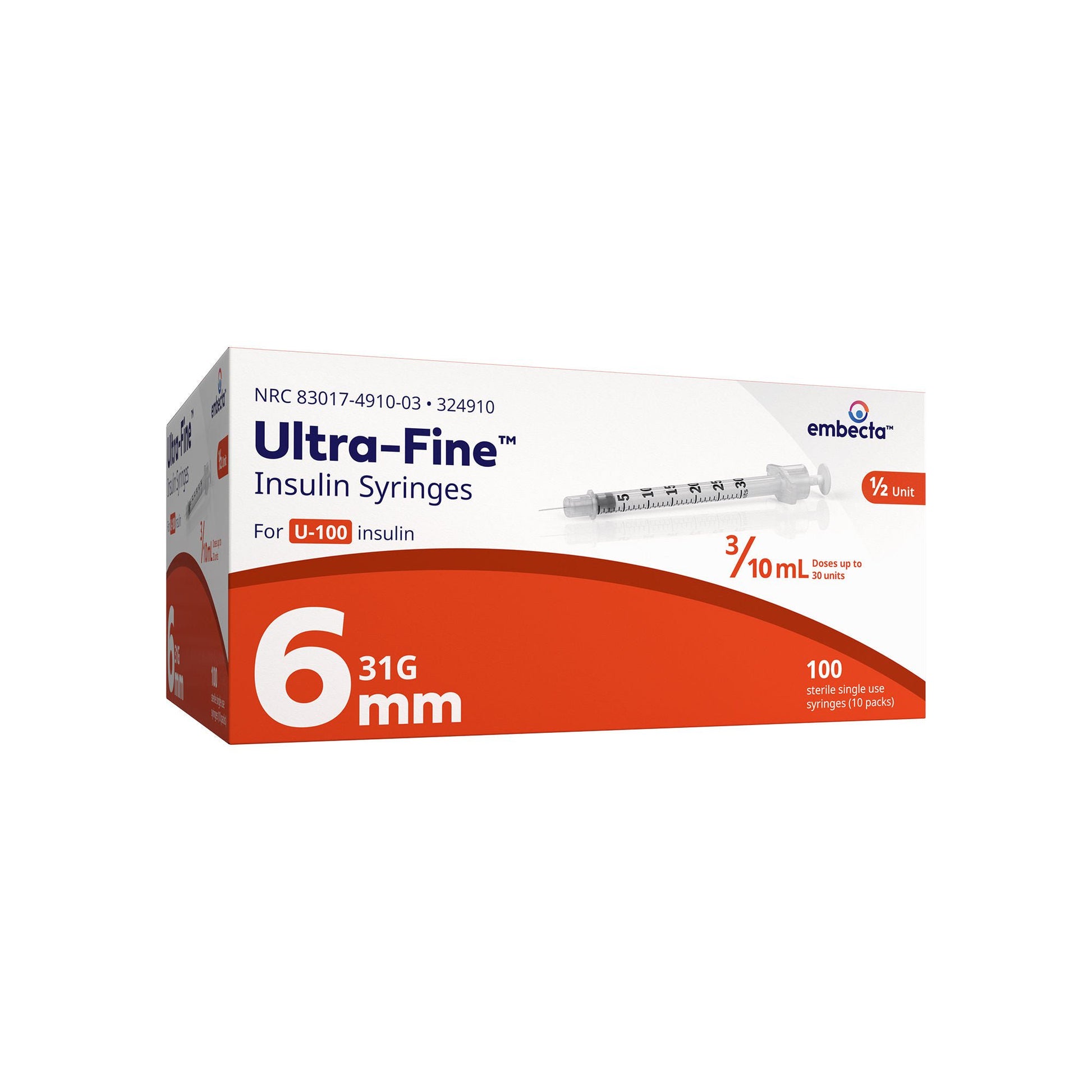 Veo Ultra-Fine Standard Insulin Syringe with Needle 15/64 Inch 31 Gauge NonSafety Regular Wall