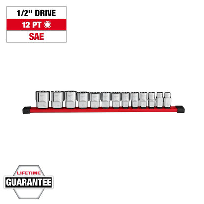 Milwaukee 13pc 1/2” Drive 12-Point SAE Socket Set 48-22-9422 | Chrome Vanadium Steel