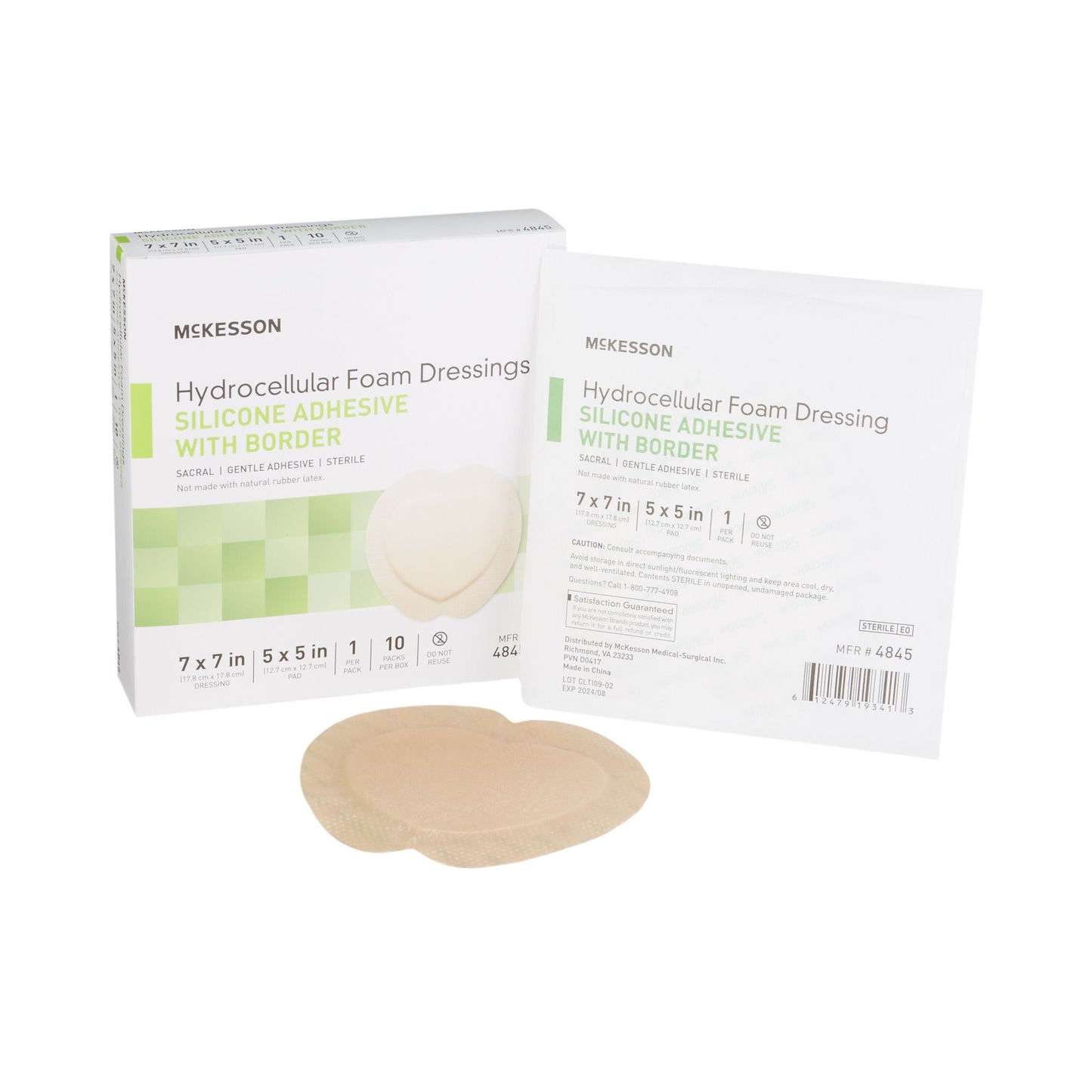 McKesson Silicone Adhesive with Border Silicone Foam Dressing, Sacral