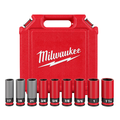 Milwaukee SHOCKWAVE Impact Duty 1/2 Drive SAE & Metric 9PC Lug Nut Wheel Socket Set 49-66-7832 | 1/2 in Drive, 9-Piece
