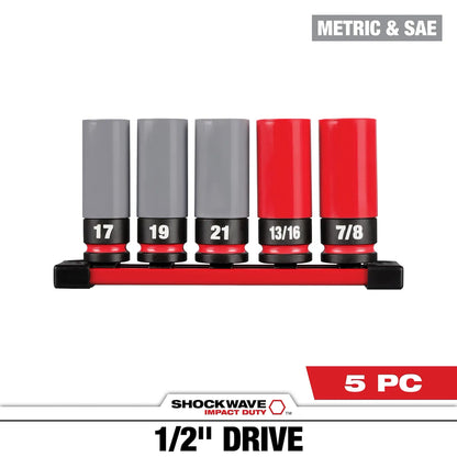 Milwaukee SHOCKWAVE Impact Duty 1/2 Drive SAE & Metric 5PC Lug Nut Wheel Socket Set 49-66-7831 | 1/2 in Drive, 5-Piece