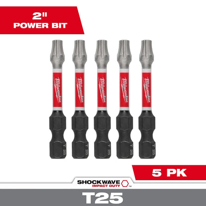 Milwaukee SHOCKWAVE Impact Duty 2"TORX T25 Power Bits (5 PK) 48-32-4685 | T25 Drive, 5-Piece