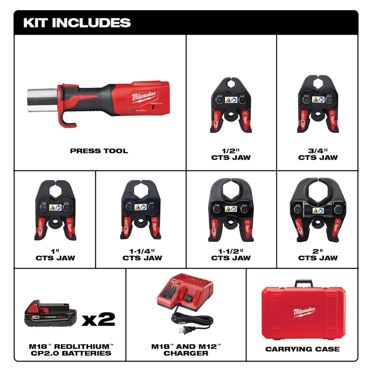 Milwaukee M18 FORCE LOGIC Press Tool w/ ONE-KEY w/ 1/2"-2" CTS Jaws 2922-22 | M18 Battery, Brushless