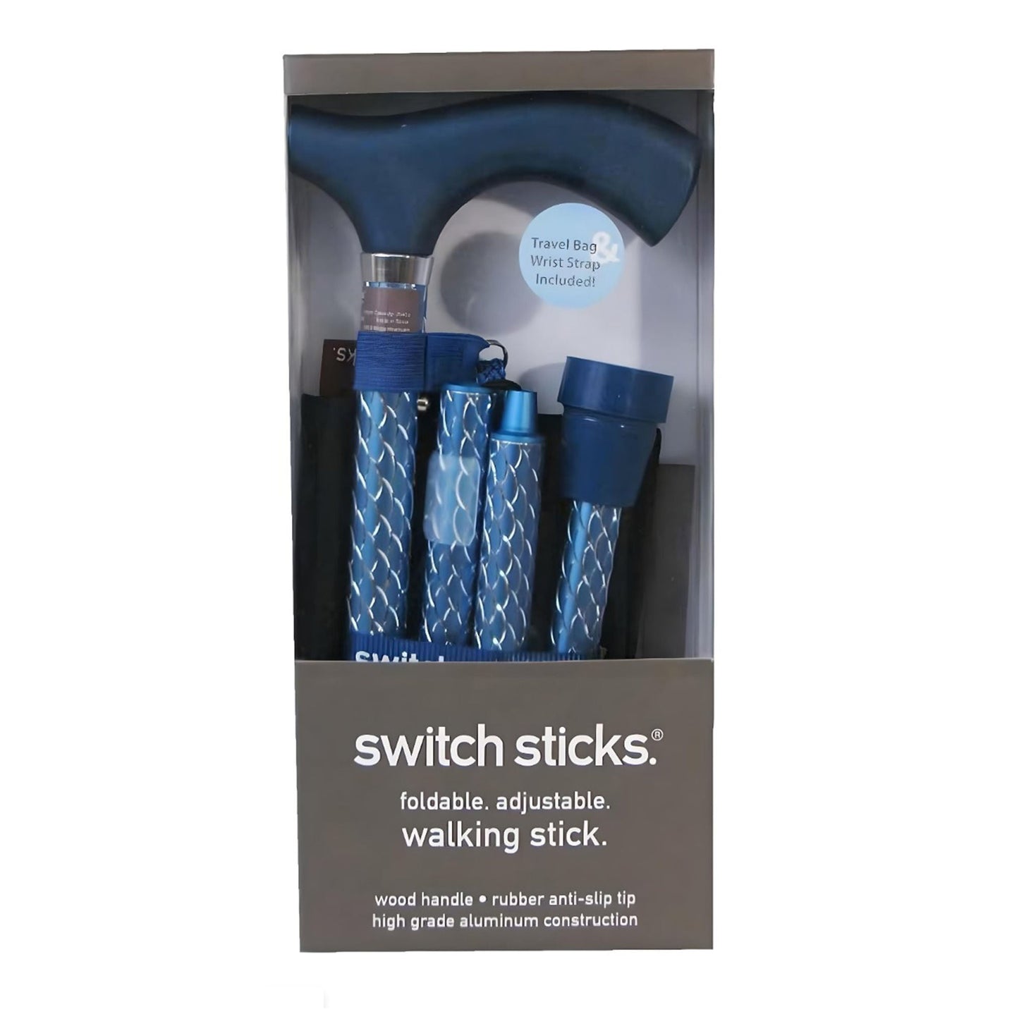 Switch Sticks® Folding Cane, Azure Blue, 32 to 37 Inch Height
