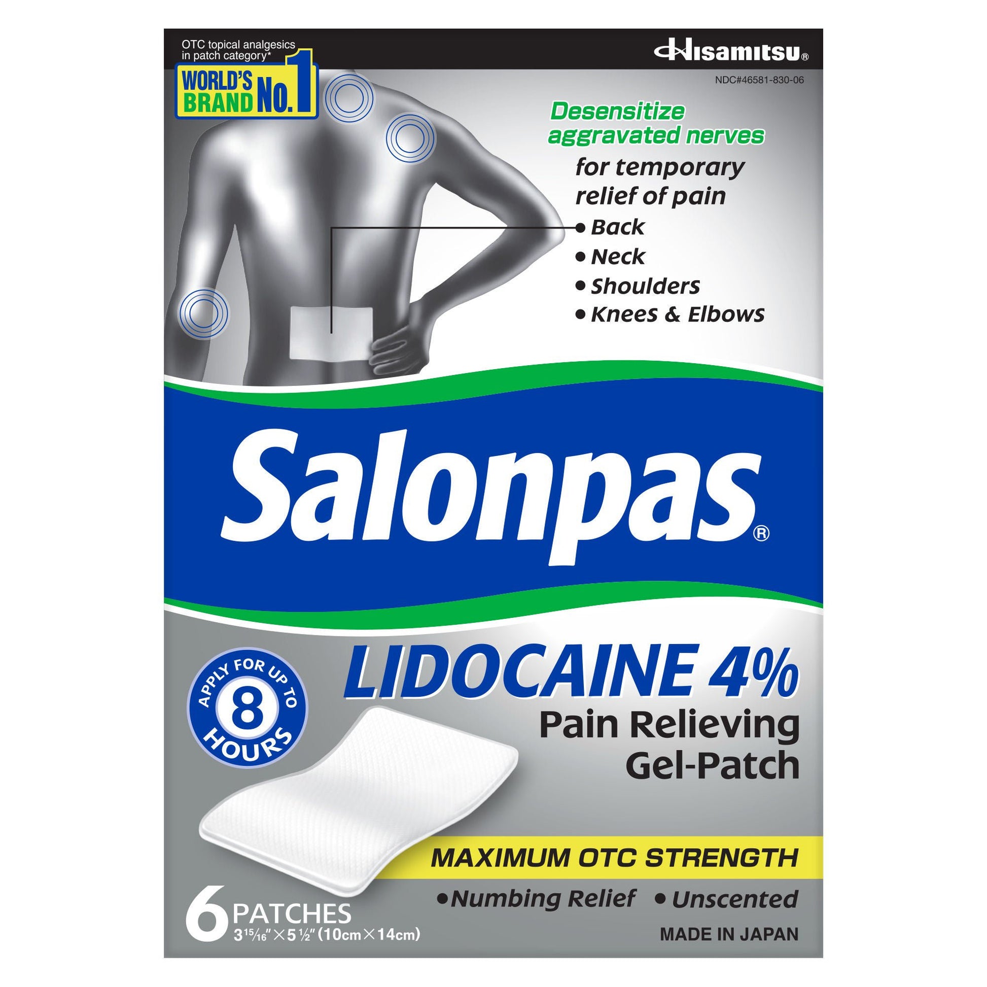 Salonpas® Lidocaine 4% Pain Relieving Gel-Patches Maximum Strength