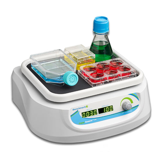 Benchmark Scientific Orbi-Shaker Jr BT302 orbital shaker with flasks