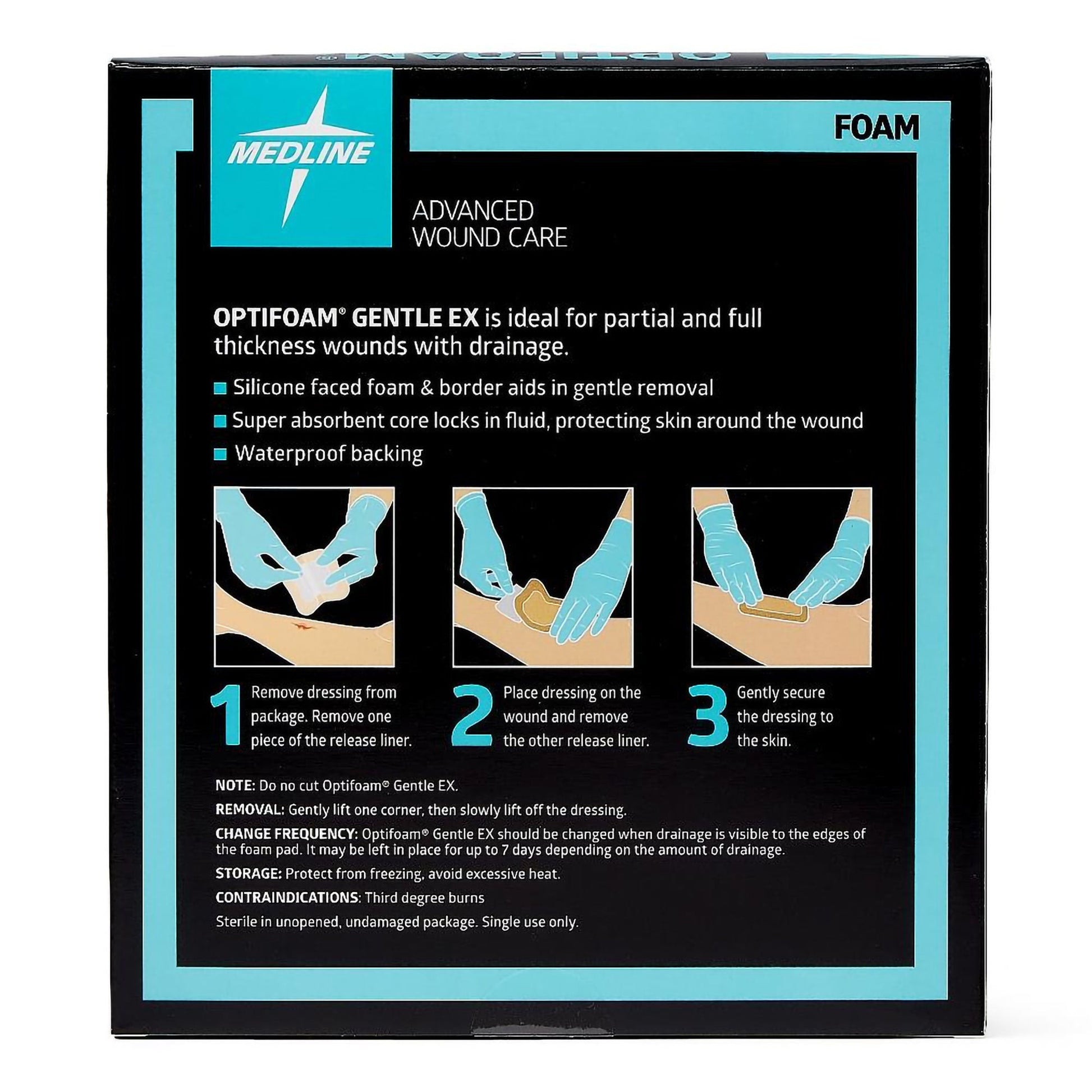 Optifoam Gentle EX Foam Dressing With Border Waterproof Backing Silicone Face and Border Square