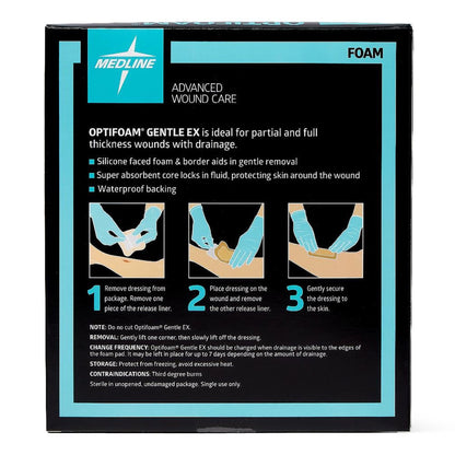 Optifoam Gentle EX Foam Dressing With Border Waterproof Backing Silicone Face and Border Square