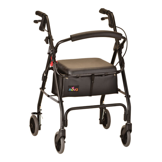 GetGO Classic 4 Wheel Rollator Black Adjustable Height / Folding Aluminum Frame