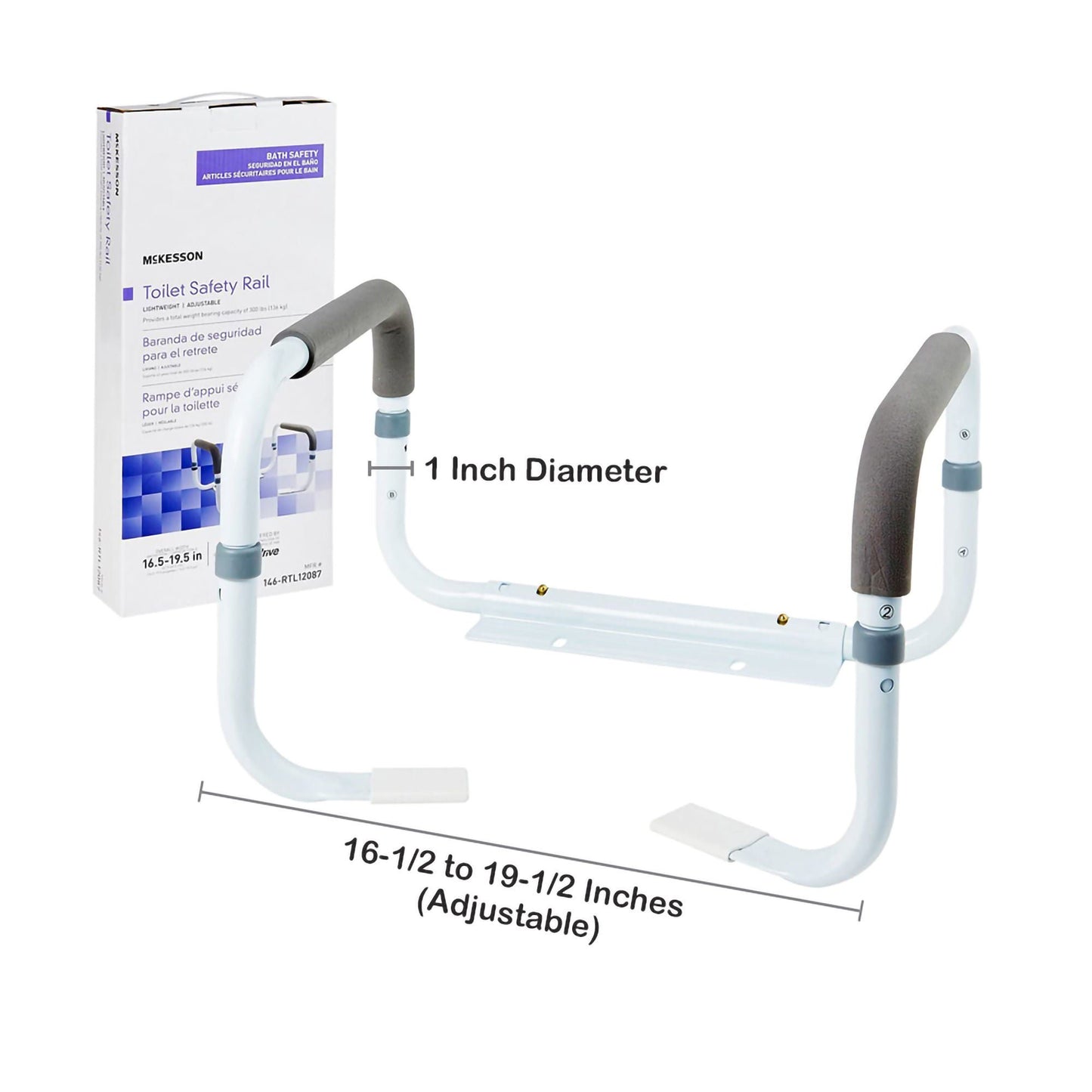 McKesson Toilet Safety Rail, White Steel, Width-Adjustable