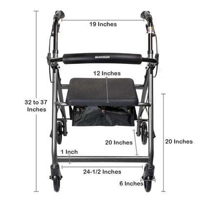 McKesson Folding Aluminum Four-Wheel Rollator, Silver