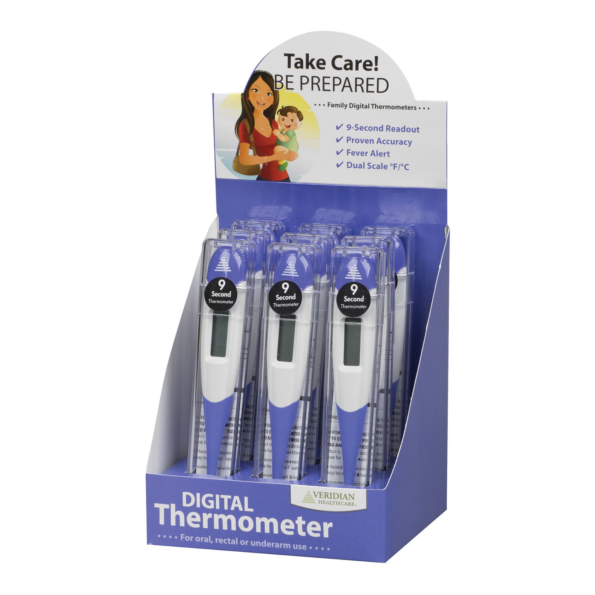 Veridian Nine-Piece 9-Second FLEX-TIP Digital Thermometers with Display