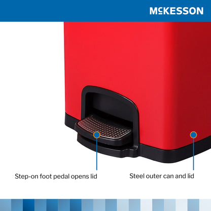 McKesson Trash Can with Plastic Liner, Square, Steel, Red