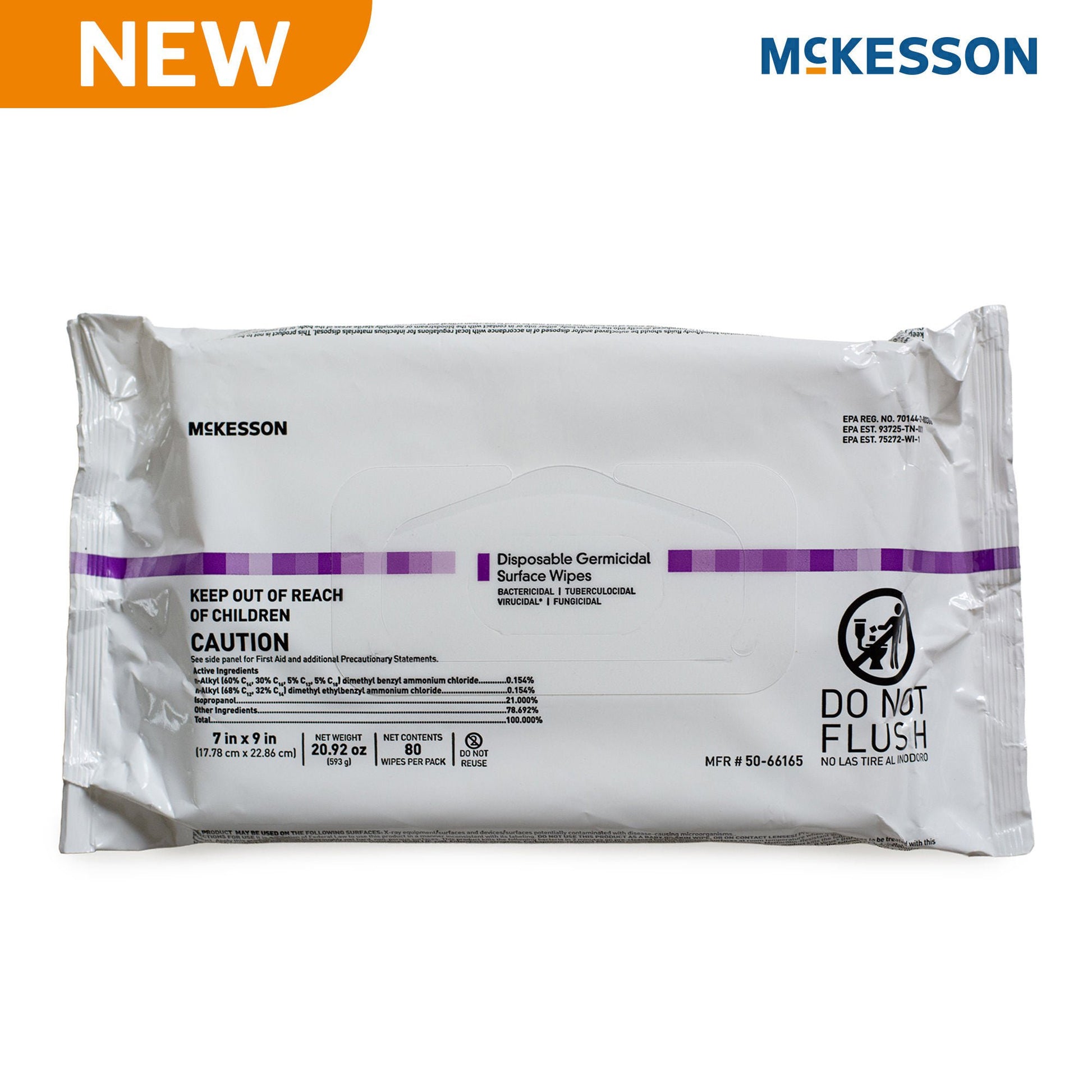 McKesson Premoistened Germicidal Wipe Surface Disinfectant Cleaner