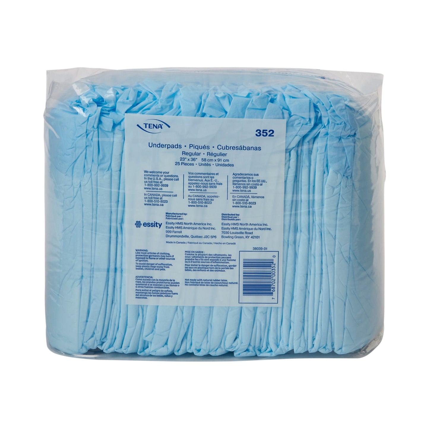 Tena® Regular Underpads, Light Absorbency, Blue, Disposable