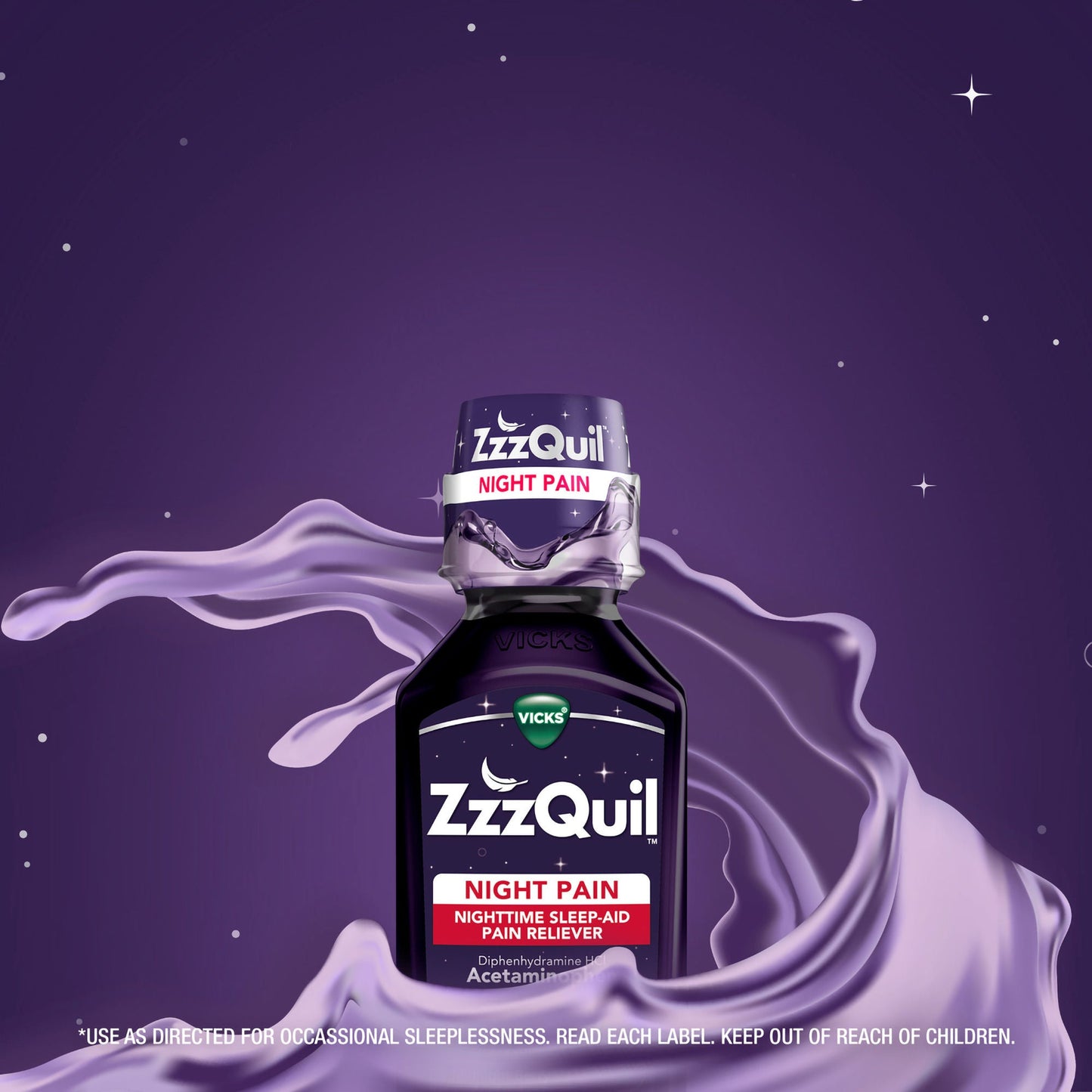 ZzzQuil Night Pain Nighttime Sleep-Aid Pain Reliever Liquid, Midnight Berry
