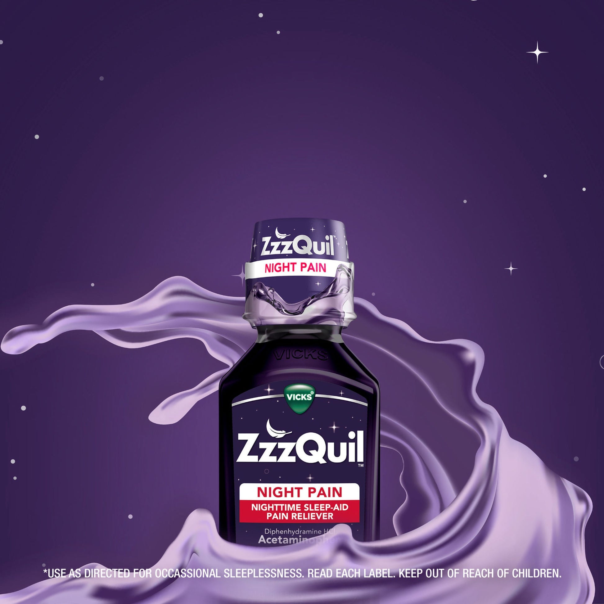 ZzzQuil Night Pain Nighttime Sleep-Aid Pain Reliever Liquid, Midnight Berry