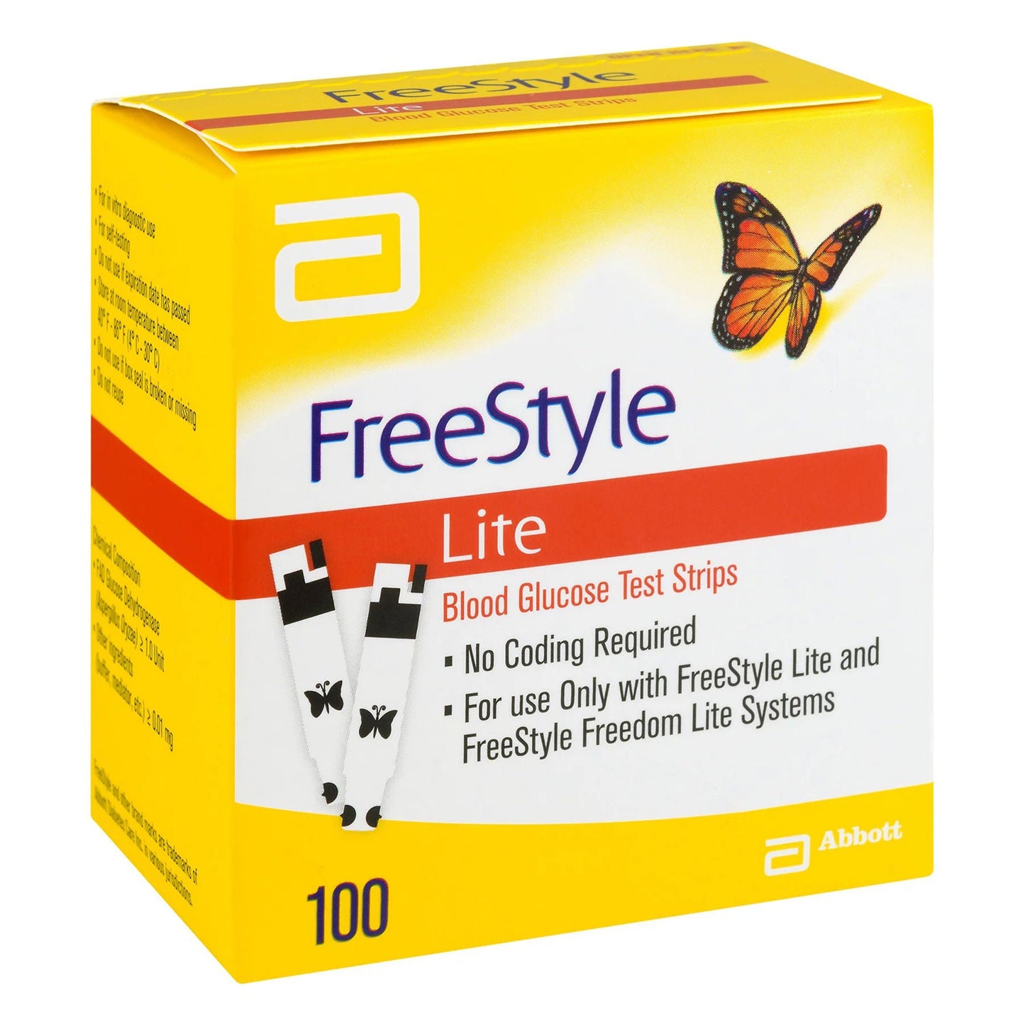FreeStyle Lite Blood Glucose Test Strips 100 Strips For Freestyle Lite Monitor System
