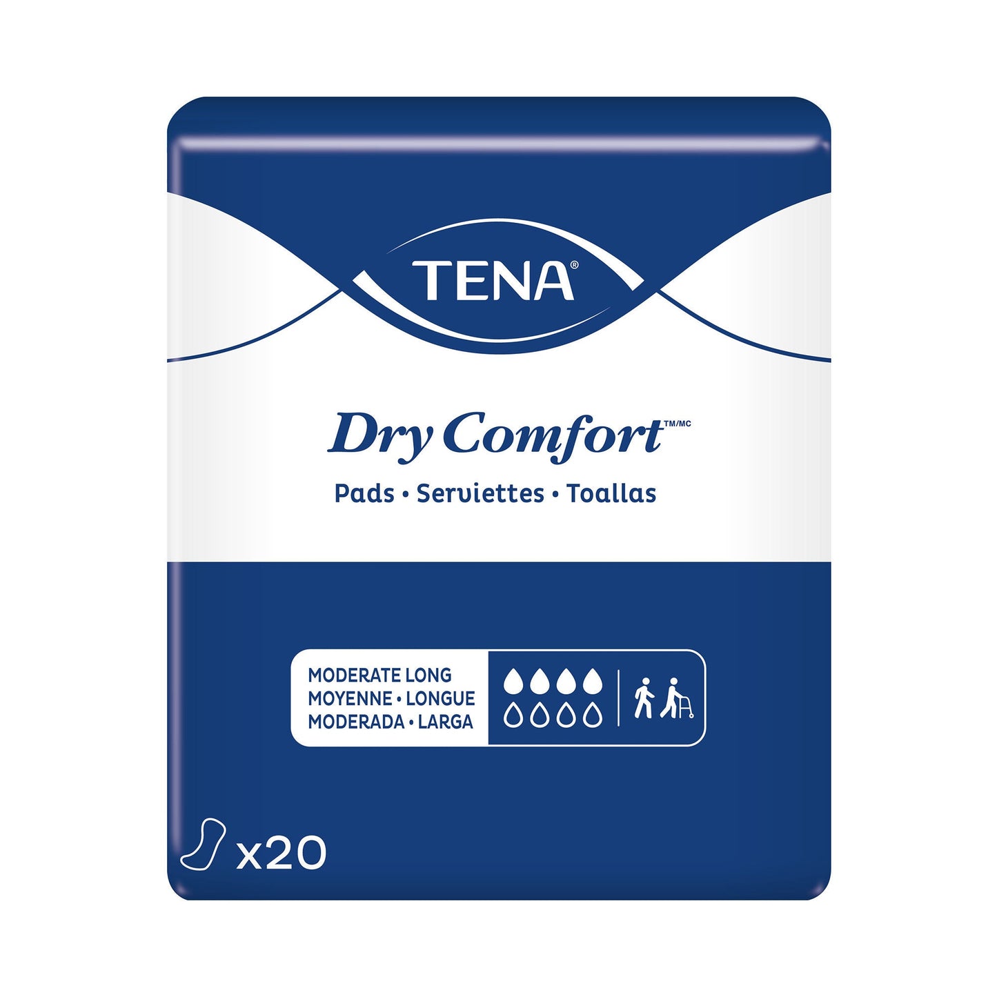TENA Dry Comfort Bladder Control Pad 12 Inch Length Moderate Absorbency Super Absorbent Core