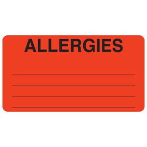 Pre-Printed Label Allergy Alert Red ALLERGIES Alert Label