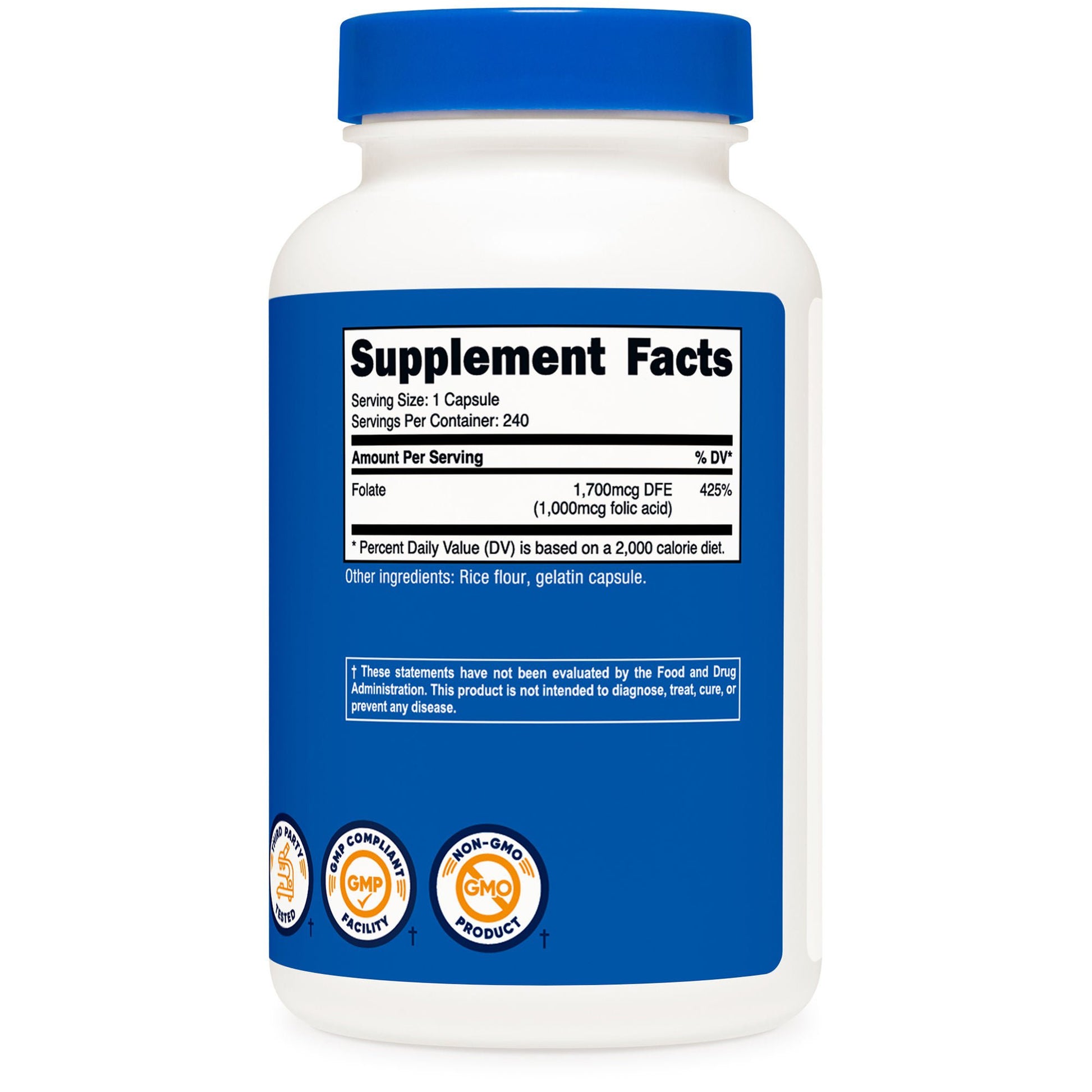 nutricost Folic Acid (Vitamin B9) Dietary Supplement Folate 1,000 mcg Strength Capsule