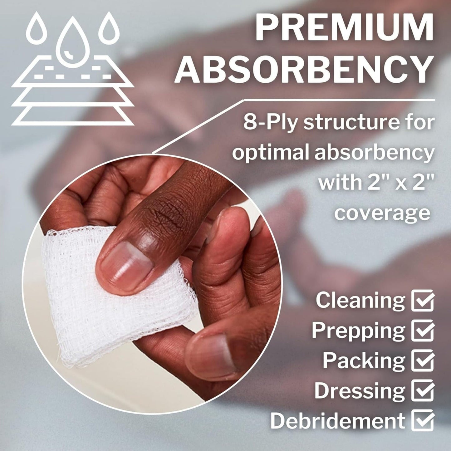 CareStock™ Gauze Sponge, . 8-Ply, Medical-Grade Cotton Wound Dressing