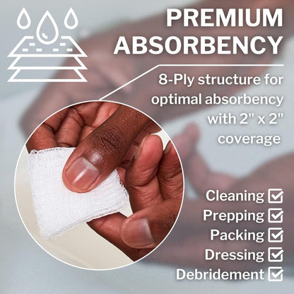 CareStock™ Gauze Sponge, . 8-Ply, Medical-Grade Cotton Wound Dressing