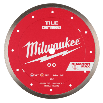 Milwaukee 10" DIAMOND MAX Continuous, Tile Diamond Blade 49-93-9210 | Diamond Coated